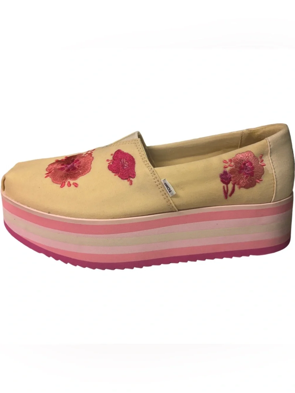 Toms Alpargata Platform Pink Poppies Embroidered Canvas Size 10
